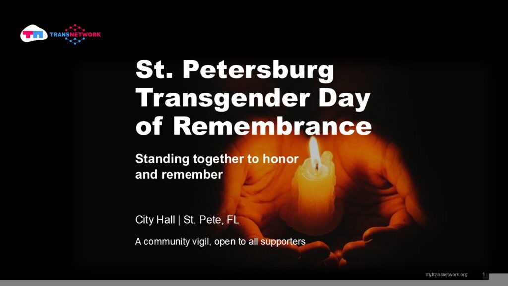 Candlelight vigil for the St. Pete Transgender Day of Remembrance, honoring trans lives lost to violence