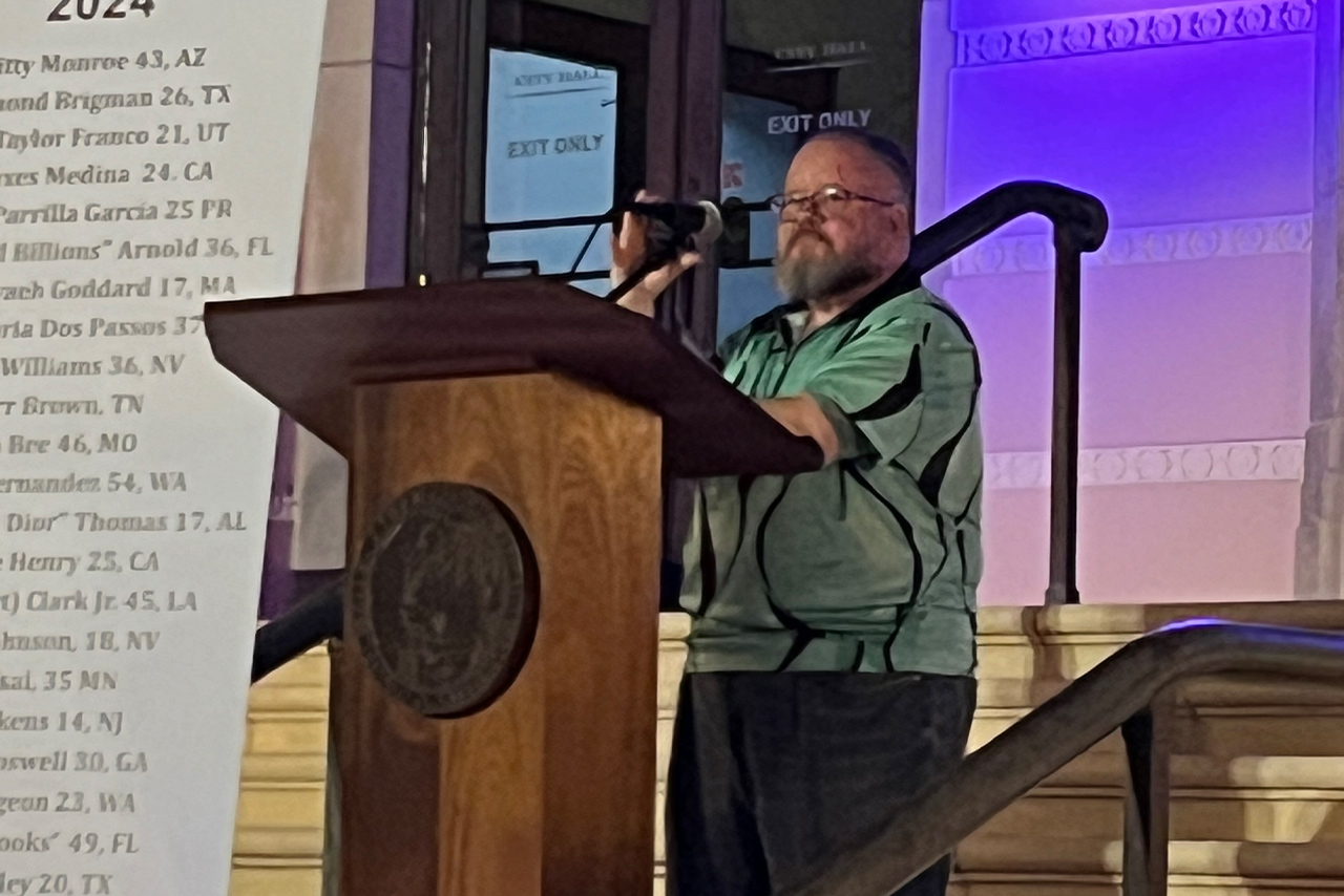 Tristan Byrnes speaking at the TDOR vigil in St. Petersburg