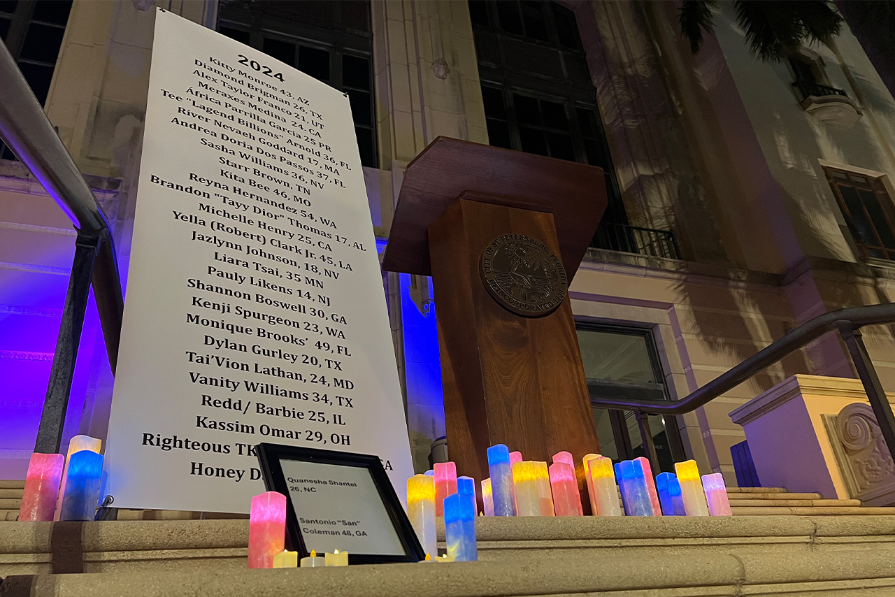 Names of transgender individuals lost in 2024 displayed at St. Petersburg City Hall